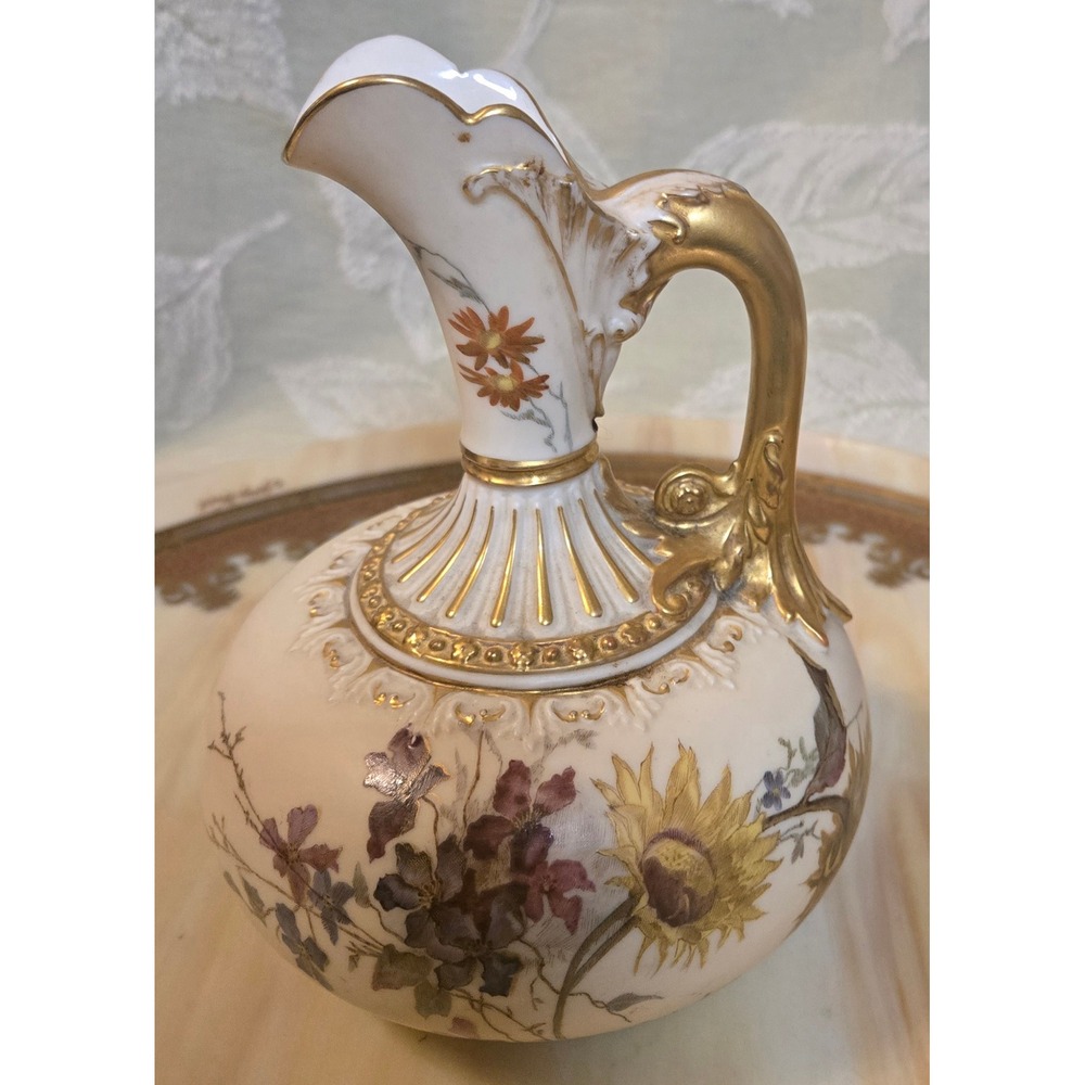 Antique Royal Worcester England Floral Gilt Porcelain Pitcher 1136 Rd No 43555